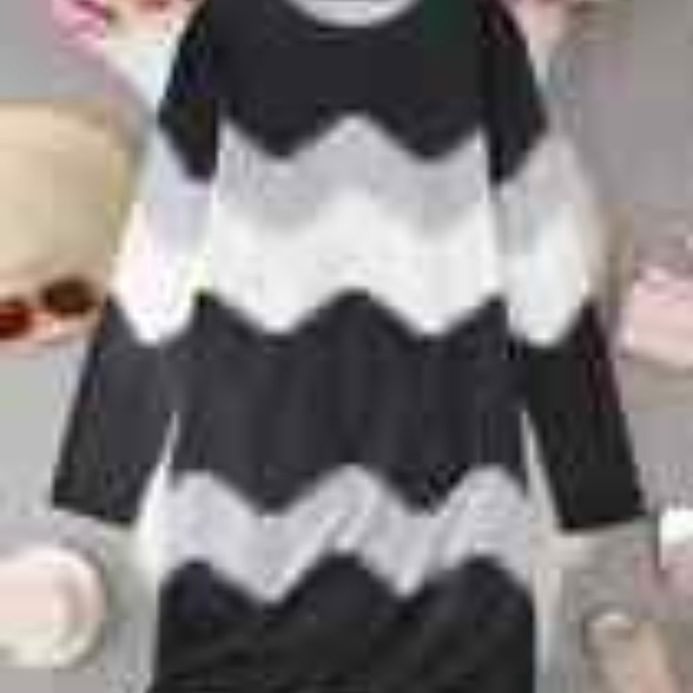 Plus Size Colorblock Striped Dress, Casual Long Sleeve Crew Neck Dress,4X